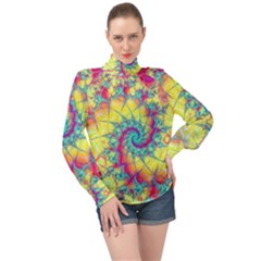 Fractal Spiral Abstract Background Vortex Yellow High Neck Long Sleeve Chiffon Top by Bangk1t