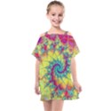 Fractal Spiral Abstract Background Vortex Yellow Kids  One Piece Chiffon Dress View1