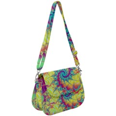 Fractal Spiral Abstract Background Vortex Yellow Saddle Handbag by Bangk1t