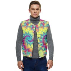 Fractal Spiral Abstract Background Vortex Yellow Men s Button Up Puffer Vest	