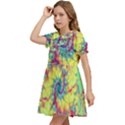 Fractal Spiral Abstract Background Vortex Yellow Kids  Bow Tie Puff Sleeve Dress View3