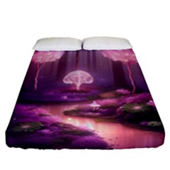 Trees Forest Landscape Nature Neon Fitted Sheet (queen Size) by Bangk1t