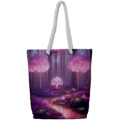 Trees Forest Landscape Nature Neon Full Print Rope Handle Tote (small)