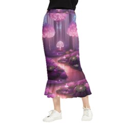 Trees Forest Landscape Nature Neon Maxi Fishtail Chiffon Skirt by Bangk1t