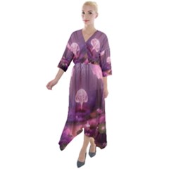 Trees Forest Landscape Nature Neon Quarter Sleeve Wrap Front Maxi Dress