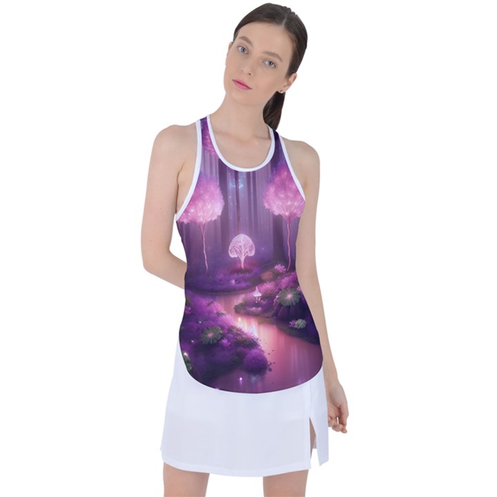 Trees Forest Landscape Nature Neon Racer Back Mesh Tank Top