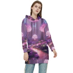 Trees Forest Landscape Nature Neon Women s Long Oversized Pullover Hoodie