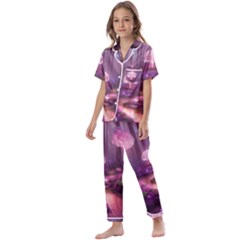 Trees Forest Landscape Nature Neon Kids  Satin Short Sleeve Pajamas Set