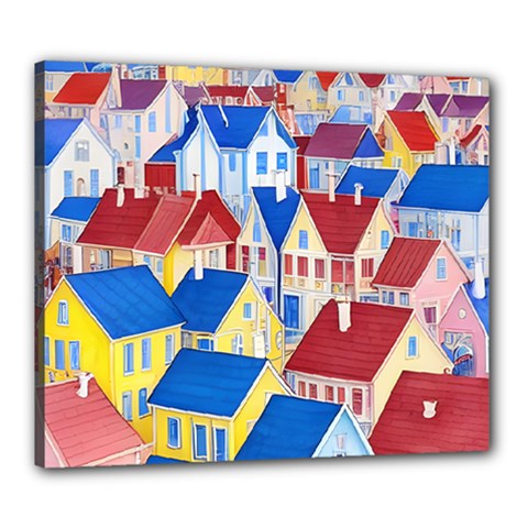 City Houses Cute Drawing Landscape Village Canvas 24  X 20  (stretched)