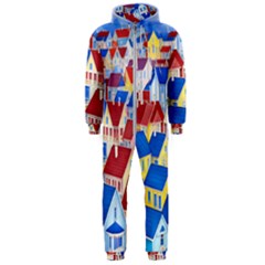 City Houses Cute Drawing Landscape Village Hooded Jumpsuit (men)