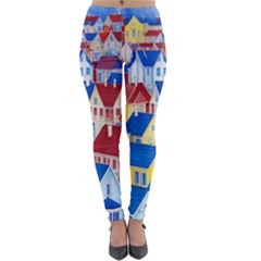 City Houses Cute Drawing Landscape Village Lightweight Velour Leggings by Bangk1t