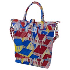 City Houses Cute Drawing Landscape Village Buckle Top Tote Bag by Bangk1t