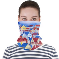 City Houses Cute Drawing Landscape Village Face Seamless Bandana (adult)