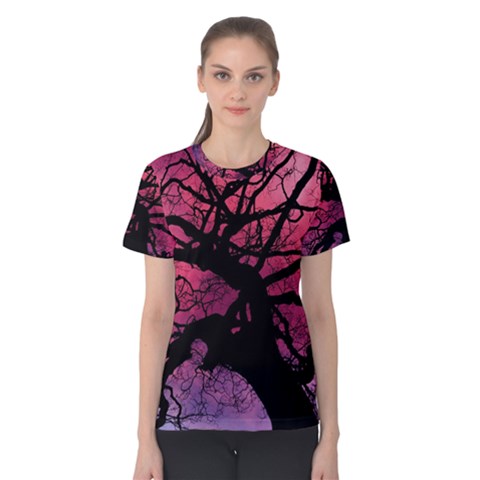 Trees Silhouette Sky Clouds Sunset Women s Cotton Tee by Bangk1t