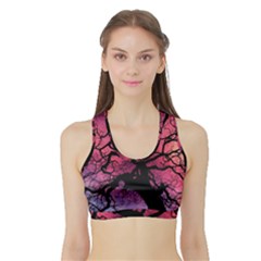 Trees Silhouette Sky Clouds Sunset Sports Bra With Border by Bangk1t