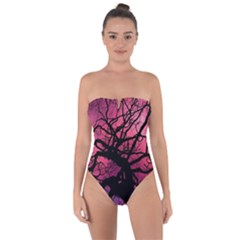 Trees Silhouette Sky Clouds Sunset Tie Back One Piece Swimsuit by Bangk1t