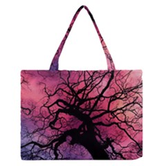 Trees Silhouette Sky Clouds Sunset Zipper Medium Tote Bag by Bangk1t