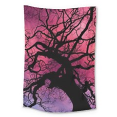 Trees Silhouette Sky Clouds Sunset Large Tapestry