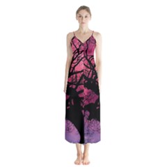 Trees Silhouette Sky Clouds Sunset Button Up Chiffon Maxi Dress by Bangk1t