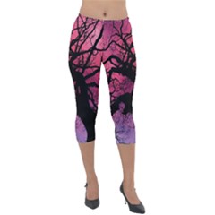 Trees Silhouette Sky Clouds Sunset Lightweight Velour Capri Leggings  by Bangk1t