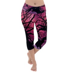 Trees Silhouette Sky Clouds Sunset Lightweight Velour Capri Yoga Leggings by Bangk1t