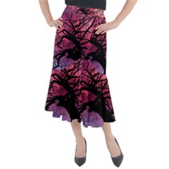 Trees Silhouette Sky Clouds Sunset Midi Mermaid Skirt by Bangk1t