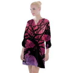 Trees Silhouette Sky Clouds Sunset Open Neck Shift Dress by Bangk1t