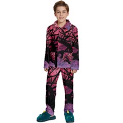 Trees Silhouette Sky Clouds Sunset Kids  Long Sleeve Velvet Pajamas Set by Bangk1t