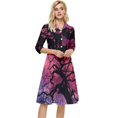 Trees Silhouette Sky Clouds Sunset Classy Knee Length Dress by Bangk1t