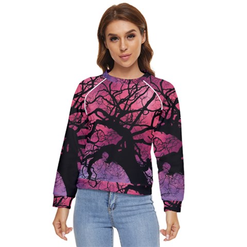 Trees Silhouette Sky Clouds Sunset Women s Long Sleeve Raglan Tee by Bangk1t