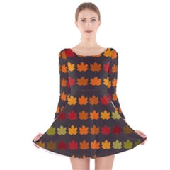 Autumn Fall Leaves Season Background Glitter Art Long Sleeve Velvet Skater Dress