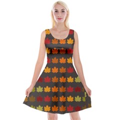 Autumn Fall Leaves Season Background Glitter Art Reversible Velvet Sleeveless Dress by Bangk1t