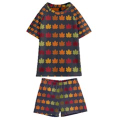 Autumn Fall Leaves Season Background Glitter Art Kids  Swim Tee And Shorts Set by Bangk1t