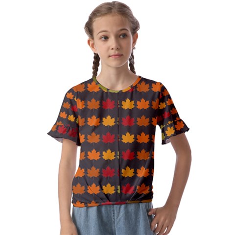 Autumn Fall Leaves Season Background Glitter Art Kids  Cuff Sleeve Scrunch Bottom Tee by Bangk1t