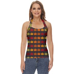 Autumn Fall Leaves Season Background Glitter Art Basic Halter Top by Bangk1t