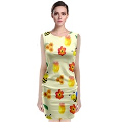 Seamless Background Honey Bee Wallpaper Texture Sleeveless Velvet Midi Dress