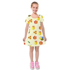 Seamless Background Honey Bee Wallpaper Texture Kids  Short Sleeve Velvet Dress