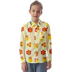 Seamless Background Honey Bee Wallpaper Texture Kids  Long Sleeve Shirt by Bangk1t