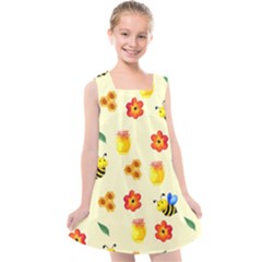 Seamless Background Honey Bee Wallpaper Texture Kids  Cross Back Dress by Bangk1t