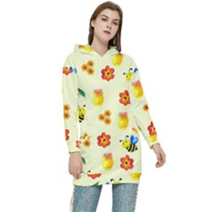 Seamless Background Honey Bee Wallpaper Texture Women s Long Oversized Pullover Hoodie