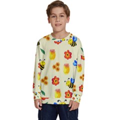 Seamless Background Honey Bee Wallpaper Texture Kids  Crewneck Sweatshirt