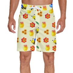 Seamless Background Honey Bee Wallpaper Texture Men s Beach Shorts