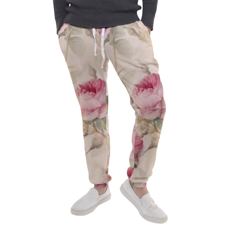 Roses Plants Vintage Retro Flowers Pattern Men s Jogger Sweatpants