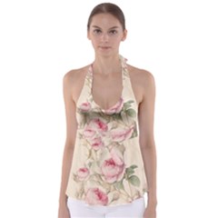 Roses Plants Vintage Retro Flowers Pattern Babydoll Tankini Top by Bangk1t