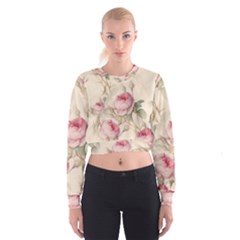 Roses Plants Vintage Retro Flowers Pattern Cropped Sweatshirt