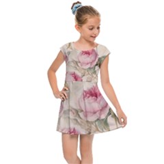 Roses Plants Vintage Retro Flowers Pattern Kids  Cap Sleeve Dress by Bangk1t