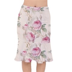 Roses Plants Vintage Retro Flowers Pattern Short Mermaid Skirt by Bangk1t