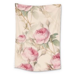 Roses Plants Vintage Retro Flowers Pattern Large Tapestry