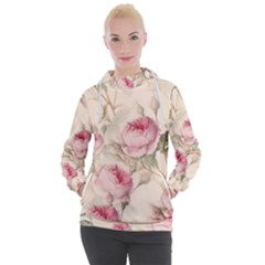 Roses Plants Vintage Retro Flowers Pattern Women s Hooded Pullover