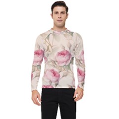 Roses Plants Vintage Retro Flowers Pattern Men s Long Sleeve Rash Guard by Bangk1t